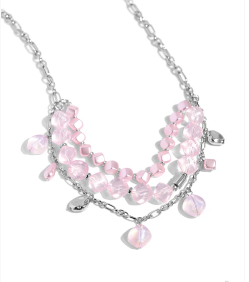 Cubed Cameo Necklace & Bracelet Set - Pink