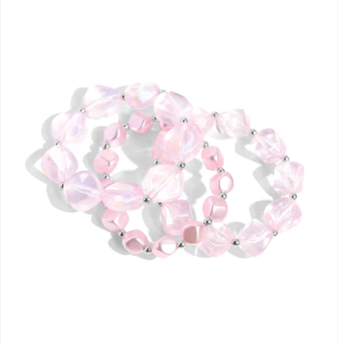 Cubed Cameo Necklace & Bracelet Set - Pink