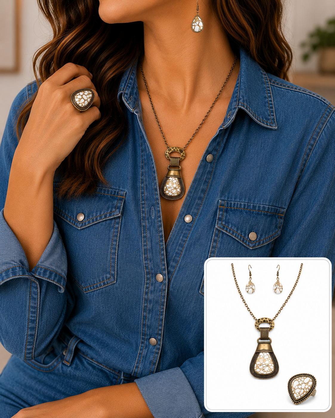 Rodeo Royale 2PC SET Necklace &  Ring - Brass